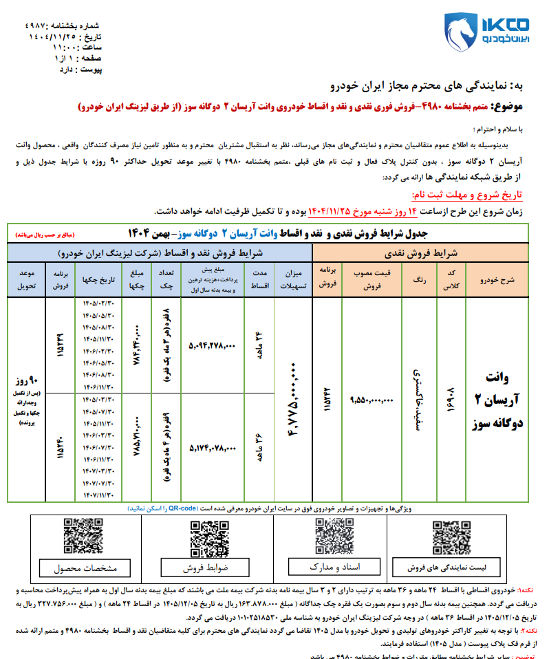 روش فوري نقدي و نقد و اقساط خودروي وانت آريسان 2 دوگانه سوز