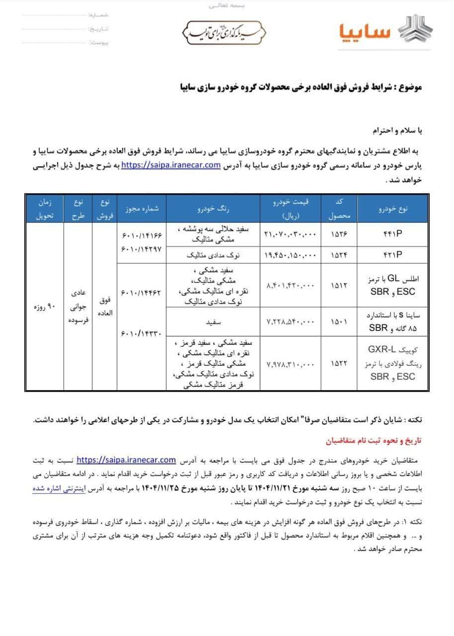 جزئیات کامل فروش فوق‌العاده محصولات سایپا در بهمن ۱۴۰۴؛ زمان ثبت‌نام و شرایط متقاضیان اعلام شد